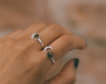 Tigers Eye Ring Vintage For Woman | Adjustable Moon Ring | Boho Crescent Ring | Half Moon Ring | Brass Ring | Gemstonering | Gold & Silver