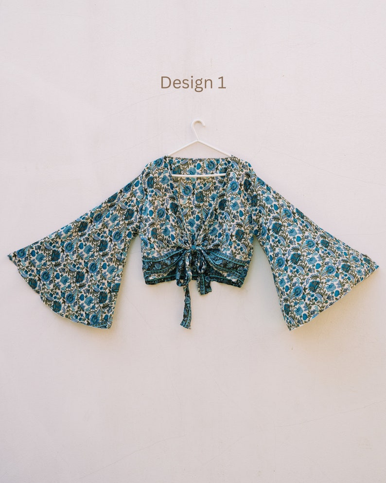 Boho Wrap Top Bell Sleeve Bolero, Recycled Silk Kimono, Festival Outfit, Flare Sleeve Top, Silk Wrap Blouse, Bell Sleeve Top, Boho Kimono image 2