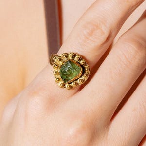 Vintage Jade Ring Gold, Grüner Stein Ring, Boho Statement Ring Adjustable, Natural Raw Stone Jade