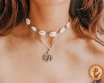 Cowrie Shell Choker / Necklace with small brass beads