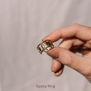 Boho Ring Set Gold Plated, Non Tarnish Rings Waterproof Stainless Steel, Stackable Rings Adjustable Gold, Index Finger Hammered Rings Gift Gypsy Ring