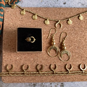 Boho Jewellery Set of 4 | Moon Jewelry Set | Moon Earrings | Moon Necklace | Moon Ring Tigereye | Moon Anklet | Boho Jewelry | Silver & Gold image 1
