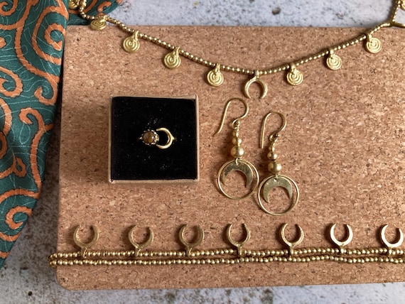 Mond Schmuck Set Boho in Gold & Silber | 3er Set | Mond Ohrringe | Mond Ring Tigerauge | Mond Kette | Boho Mond Fußkette | Boho Schmuck Set