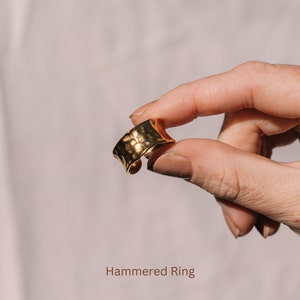 Boho Ring Set Gold Plated, Non Tarnish Rings Waterproof Stainless Steel, Stackable Rings Adjustable Gold, Index Finger Hammered Rings Gift Hammered Ring