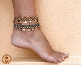 Indian Macrame Anklet With Charms | Ankle Bracelet Boho Gypsy Tribal Style | Beach Anklet For Woman