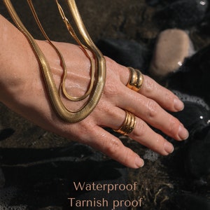 Layered Gold Necklace Herringbone, 18K Gold Plated Snake Necklace Waterproof, Boho Choker Layer Necklace, Double Necklace Gold Fishbone image 5