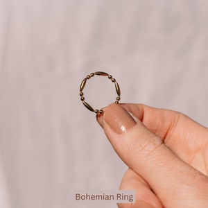 Boho Ring Set Gold Plated, Non Tarnish Rings Waterproof Stainless Steel, Stackable Rings Adjustable Gold, Index Finger Hammered Rings Gift Bohemian Ring