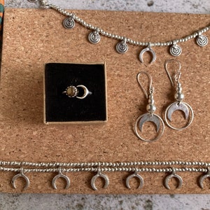 Boho Jewellery Set of 4 | Moon Jewelry Set | Moon Earrings | Moon Necklace | Moon Ring Tigereye | Moon Anklet | Boho Jewelry | Silver & Gold image 2