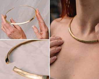 Brass Necklace Choker Gold, Brass Jewellery, Neck Cuff, Metal Choker Boho, Stiff Collar, Tribaljewelry, African Necklace Gift Jewellery