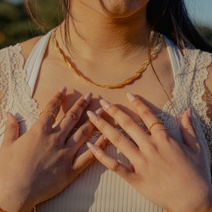 Kordelring 18K Vergoldet Wasserfest, Schmaler Stapelring Geflochten, Gedrehter Ring Gold Dünn, Boho Ring Vergoldet Edelstahl,Filigraner Ring Bild 9