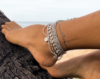 Boho Anklet Set of 3 |  Brass Gold Anklet | Brass Silver Anklet | Bohemian Ankle Bracelet | Brass jewelery | Beaded Anklet | Bridal jewelery