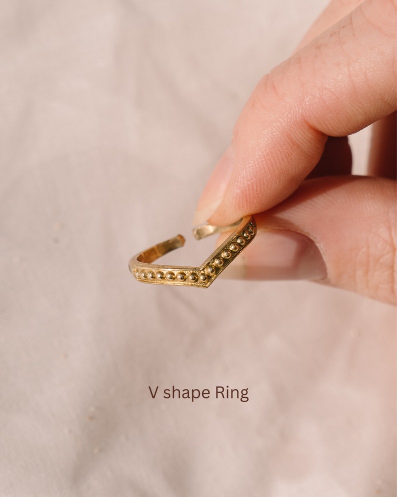 Boho Ringe mit Stein verstellbar, Boho Ring Set Gold, Tigerauge Ring, Mond Ring Messing Ring mit Stein, Edelstein Ring, Verstellbare Ringe V shape Ring