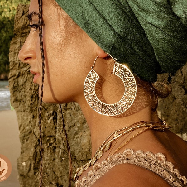 Boho Creolen aus Messing in gold und silber, indische ethno Ohrringe groß, breite Creolen keltisch, Ohrringe orientalisch, Ear Weights Hoop