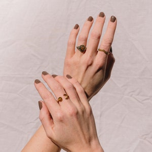 Boho Rings with Stone Adjustable, Boho Ring Set Gold, Tiger Eye Ring, Moon Ring Brass Ring with Stone, Gemstone Ring, Adjustable Rings the whole Set