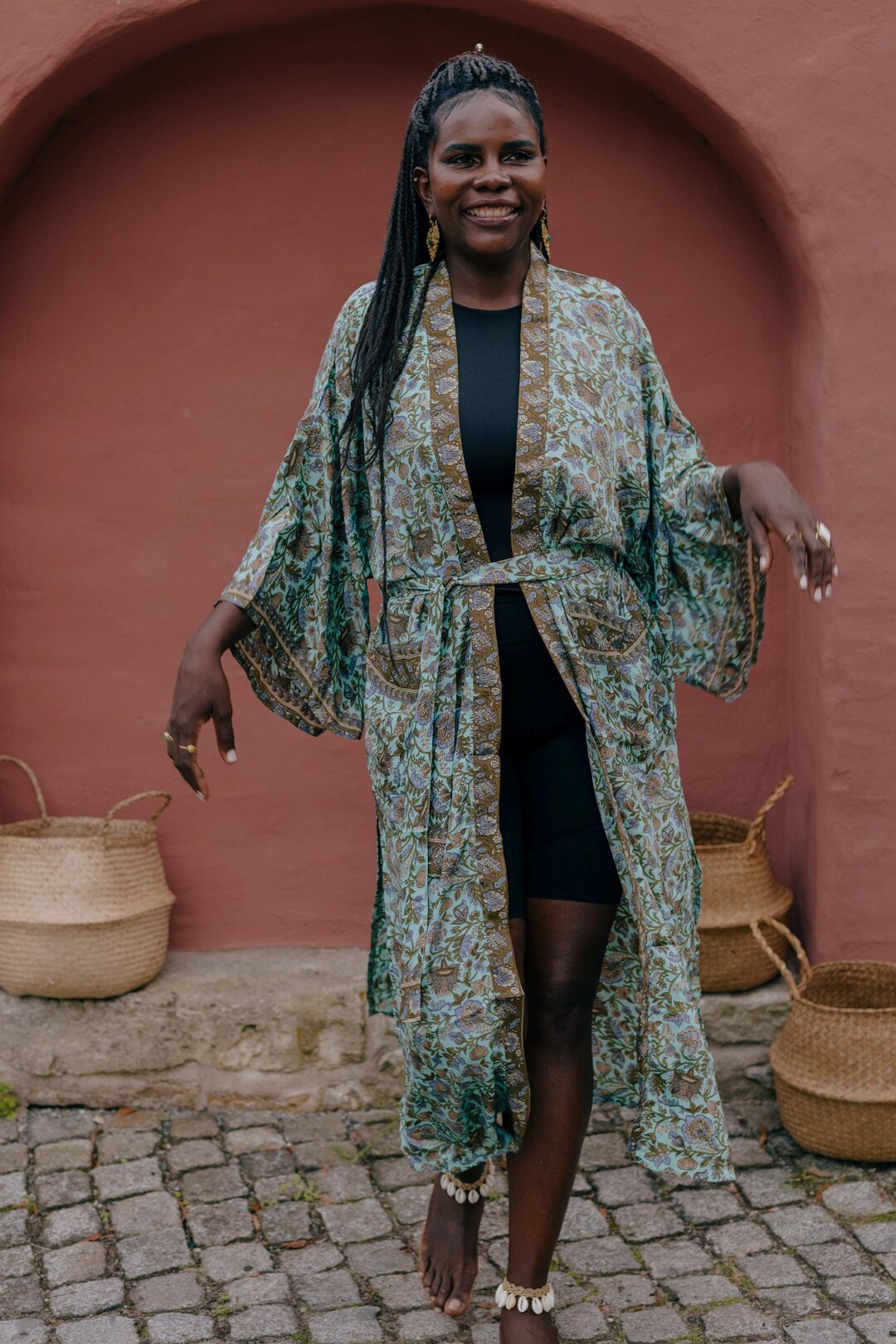 NIKITA TURQUOISE EMBROIDERED SILK KIMONO main image 0