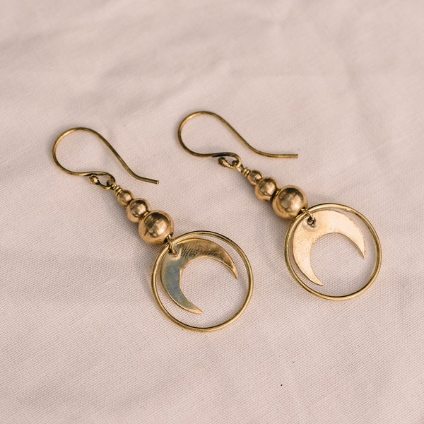 Moon Earrings Dangle | halfmoon earrings | earrings moon gold & silver | earrings dangle boho | crescent moon earrings | brass earrings