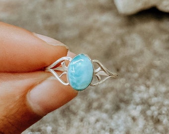 Genuine Larimar Ring Sterling Silver Jewelry, Larimar Ring for Women, Silver Turquoise Ring Jewelry, Silver Rings for women, Ring Girlfriend