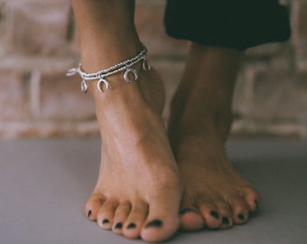 Moon Anklet |  Brass Gold Anklet | Brass Silver Anklet | Bohemian Ankle Bracelet | Brass jewelery | Beaded Anklet | Bridal jewelery