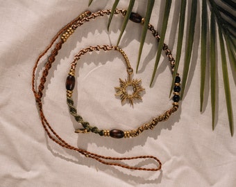 Sunny Hair Wrap Clip In with Sun Pendant, Festival Hair Accessories, Macrame Dread Wrap, Atebas Hippie Hair Accessories Braids, Beach Hair