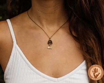 boho macrame necklace with indian brass pendant filigree