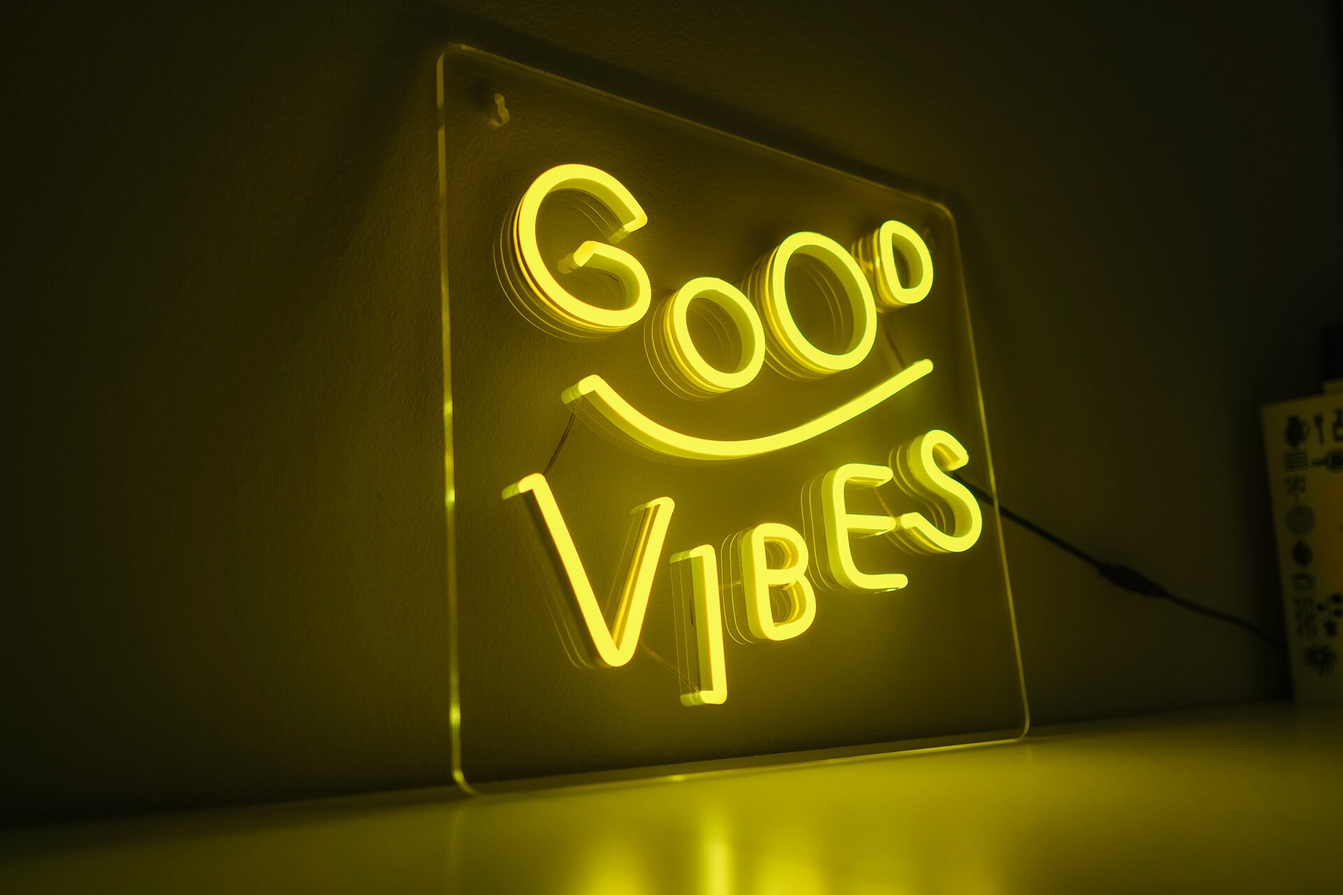 Good vibes positive bright yellow neon light accent lamp sign Etsy