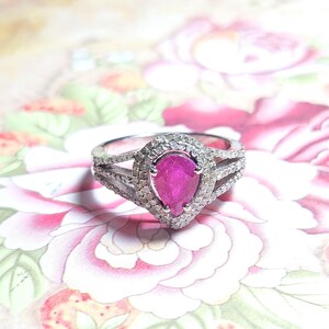Fantastische robijnrode 92,5 sterlingzilveren ring - natuurlijke diamanten zilveren ring - robijnzilveren ring voor haar - beste Valentijnsdagcadeau voor haar