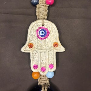 Handmade Ceramic Hamsa Evil Eye Wall Hanging: Fatima Hand Decor