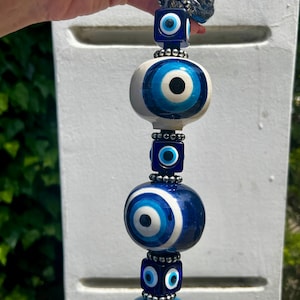Ceramic Handmade Evil Eye Wall Hanging with many beads,Nazar Boncuk,Greek Eye,Turkish Amulet,Protection,Evil Eye,Oriental Home Decor(W,B,DB)