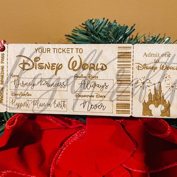 Disney Ticket Laser Cut Christmas Ornament | Custom | Surprise | Gift | Engraved | LloydKrafts | Holiday Present | Keepsake