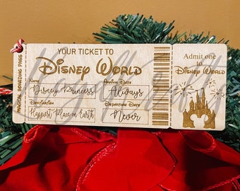 Disney Ticket Laser Cut Christmas Ornament | Custom | Surprise | Gift | Engraved | LloydKrafts | Holiday Present | Keepsake