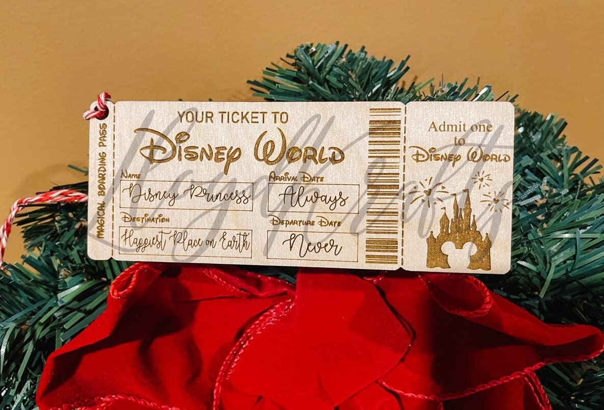 Disney Ticket Laser Cut Christmas Ornament | Custom | Surprise