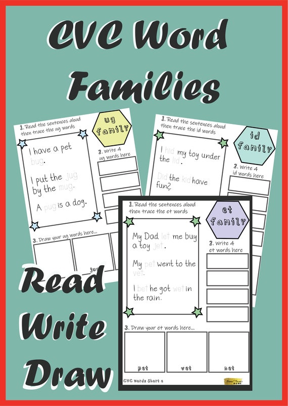 CVC Word Families. Read Write and Draw All 5 Families. 23 Etsy