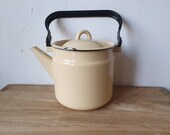 Vintage soviet light yellow beige enamel kettle