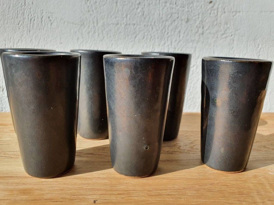 Set of 6 Vintage Shiny Black Ceramic Shot Glasses Estonia Etsy