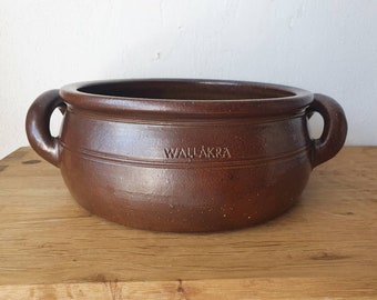 Vintage Scandinavian hand made rustic serving bowl with handles, Walläkra, Sweden