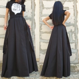 High Waist Gothic Skirt/Extravagant Black Skirt/Wide Long Cotton Skirt/Casual Comfortable Skirt/Avantgarde Woman Skirt/Loose Maxi Skirt