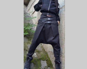 Drop Crotch Harem Pants: Urban Black Cotton Trousers