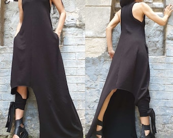 New Collection Jumpsuit Dress/Extravagant Overalls/Plus Size Clothing/Loose Jumpsuit Dress/Asymmetric Long Jumpsuit/Sleeveless Jumpsuit