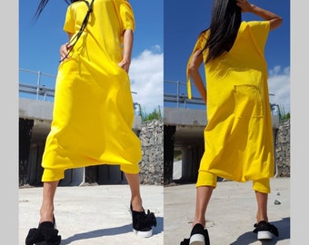 Extravagant Jumpsuit/Oversize Overalls/Comfortable Jumpsuit/Harem Jumpsuit/Casual Yellow Overalls/Maxi Overalls/Cotton Overalls