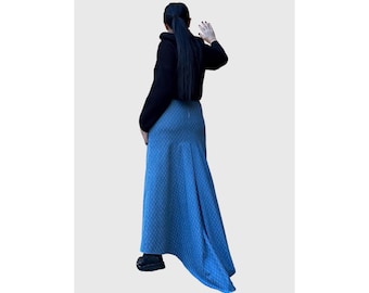 Avant-Garde High Waist Denim Maxi Skirt with Asymmetrical Back Hem