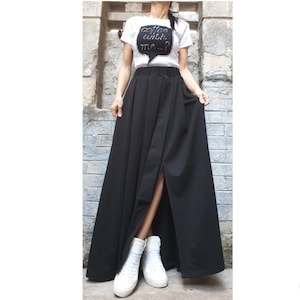 Cotton Flare Skirt/Extravagant Long Skirt/Loose Black Skirt/Plus Size Clothing/Sport Elegant Skirt/Classic Modern Black Cotton Skirt