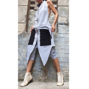 Asymmetrische Weste/Steampunk Weste/Extravagante Baumwollweste/ Weste mit offenem Rücken/Lange Kurze Weste/Ärmellose Weste/Weste mit Reißverschluss/Reißverschlussweste