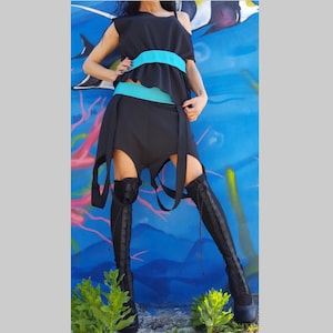 Asymmetric Two Piece Set: Extravagant Cotton Blend Blouse & Shorts