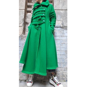 New Collection Extravagant Sweatshirt / Daywear Green Coat / Oversize Long Vest / Asymmetric Street Coat / Casual Woman Sweatshirt