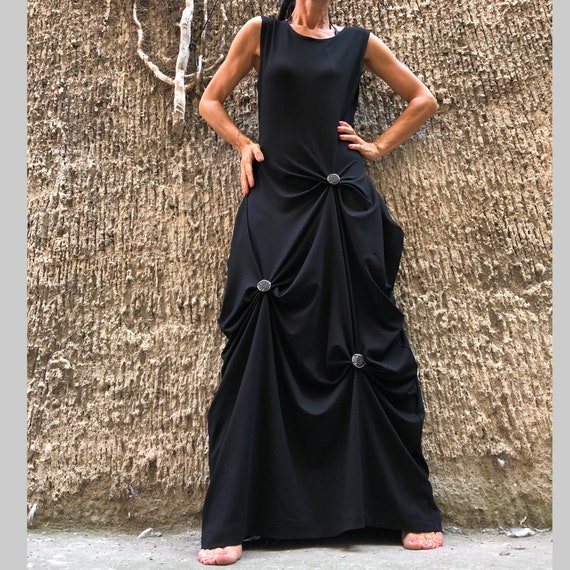 black cotton dress Halter Midi length Inari Cotton Twill Boat-Neck Dress