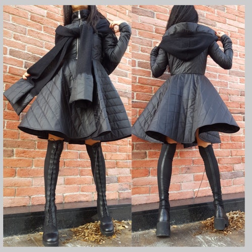 Quilted Asymmetric Coat/Separate Hood Scarf Jackets /Zipper  Spring Coat/Extravagant Autumn Coat/Windproof Jacket/Outerwear By AngelBySilvia