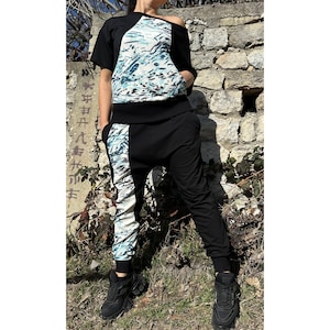 Outwear Woman Two Piece Outfit / Casual Pants Top Tracksuit / Everyday Harem Pants / Short Sleeve Blouse / Sport Elegant Set