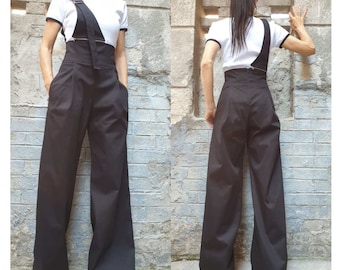 New Collection Extravagant Pants/High Waist Long Pants/Side Pocket Pants/Cotton Black Pants/Trouser With Ornament across One Shoulder