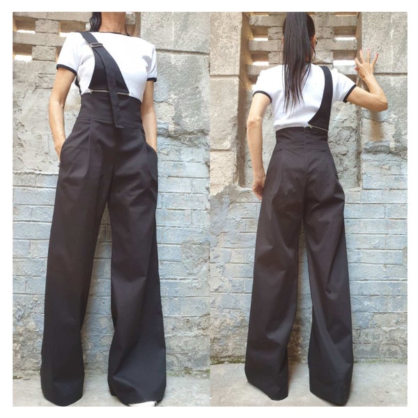 New Collection Extravagant Pants/High Waist Long Pants/Side Pocket Pants/Cotton Black Pants/Trouser With Ornament across One Shoulder