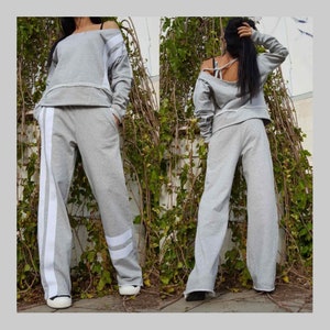 Extravagant Outfit/Cotton Tracksuit/Wide Leg Pants/Casual Blouse/Loose  Gray Outfit/Oversize Tracksuit/Two Piece Set/Comfortable Set